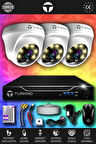 TURKNO 3 Kameralı Domie 3 İç Kamera Set 100 GB HDD Full HD Renkli Gece Görüşlü Güvenlik Kamerası Sistemi