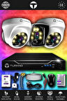 TURKNO 3 Kameralı Karie 2 İç Kamera Set 500 GB HDD Full HD Renkli Gece Görüşlü Güvenlik Kamerası Sistemi