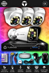 TURKNO 4 Kameralı Karie 3 İç Kamera Set HDD'siz Full HD Renkli Gece Görüşlü Güvenlik Kamerası Sistemi