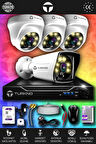 TURKNO 4 Kameralı Karie 3 İç Kamera Set 100 GB HDD Full HD Renkli Gece Görüşlü Güvenlik Kamerası Sistemi