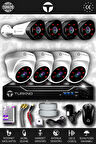 TURKNO 8 Kameralı Galia 4 İç Kamera Set HDD'siz Full HD Gece Görüşlü Güvenlik Kamerası Sistemi