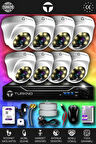 TURKNO 8 Kameralı Domie 8 İç Kamera Set 100 GB HDD Full HD Renkli Gece Görüşlü Güvenlik Kamerası Sistemi