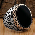 Siyah Düz Oniks Taşlı 925 Ayar Gümüş Yüzük