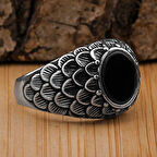 Siyah Oniks Taşlı Desenli 925 Ayar Gümüş Yüzük