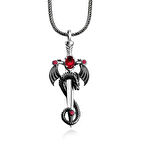 Ejderha Şovalye Kılıcı Tasarımlı Kırmızı Zirkon Taşlı 925 Ayar Gümüş Kolye