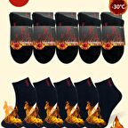 Thermo Özellikli 2X Korumalı (5 Çift) Siyah Renk Termal Erkek Kışlık Havlu Patik Çorap