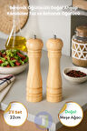 Technojet 2 Adet Baharat Öğütücü Doğal Ahşap Değirmen Açık Renk Karabiber Tuz Kahve Tuzluk Biberlik