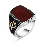 925 Ayar Gümüş  Kırmızı Akik Taşlı Yüzük-4
