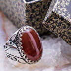 925 Ayar Gümüş Bordo Akik Taşlı Yüzük