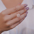 Kar Tanesi Tasarımlı Rose Kaplama 925 Ayar Gümüş Kolye 