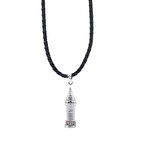 Minare Tasarımlı Cevşeni Kebir Dualı 925 Ayar Gümüş Deri İpli Kolye 