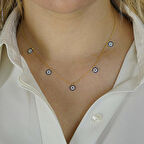 Altın Kaplama Nazar Boncuğu Tasarımlı 925 Ayar Gümüş Şans Kolyesi