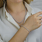 Yuvarlak 925 Ayar Gümüş Su Yolu Kolye Bileklik Set 3 MM 