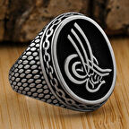 Osmanlı Tuğralı Zincir Desenli 925 Ayar Gümüş Yüzük