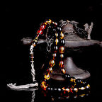 925 Ayar Gümüş Mineli Püsküllü Karışık Renk Ateş Kehribar Tesbih