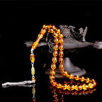 925 Ayar Gümüş Mineli Püsküllü Sarı Renk Ateş Kehribar Tesbih