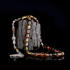 925 Ayar Gümüş Püsküllü Kapsül Kesim Çöp Fosilli Damla Kehribar Tesbih