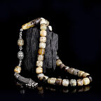 925 Ayar Gümüş Püsküllü Karışık Renk Kök Kaya Damla Kehribar Tesbih