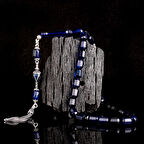 Çift Renk Gümüş Püsküllü Fasetli Damla Kehribar Tesbih