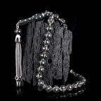 TURKUAZ ZİRKON TAŞ İŞLEMELİ TAMAMI 925 AYAR GÜMÜŞ TESBİH