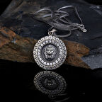 Aslan Motifli Beyaz Zirkon Taşlı 925 Ayar Gümüş Kolye