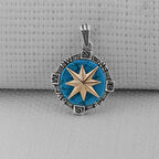 Turkuaz Taşlı Pusula 925 Ayar Erkek Gümüş Kolye Ucu