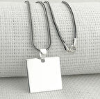 Kare Düz Parlak 925 Ayar Gümüş Kolye