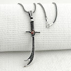 925 Ayar Gümüş Kırmızı Taşlı Zülfikar Kolye