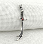 925 Ayar Gümüş Kırmızı Taşlı La Feta İlla Ali La Seyfe İlla Yazılı Zülfikar Kolye Ucu