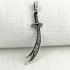 925 Ayar Gümüş Kırmızı Taşlı La Feta İlla Ali La Seyfe İlla Yazılı Zülfikar Kolye Ucu