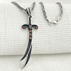 925 Ayar Gümüş Kırmızı Taşlı Zülfikar Kral Zincir Kolye