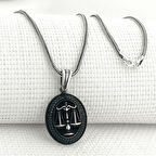 925 Ayar Gümüş Siyah Taşlı Adalet Terazisi Kolye