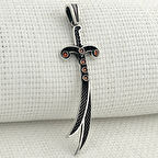 925 Ayar Kırmızı Taşlı Zülfikar Gümüş Kolye Ucu