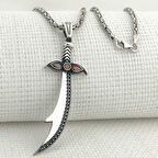 925 Ayar Gümüş Kırmızı Taşlı Zülfikar Kral Zincir Kolye