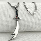 925 Ayar Gümüş Kırmızı Taşlı Zülfikar Kral Zincir Kolye