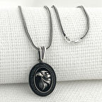 925 Ayar Gümüş Siyah Taşlı Kartal Motifli Kolye