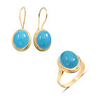 Altın Küpe Yüzük Firuze Taşlı Nostalji Takım (TKM0024)