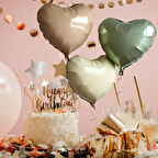 3 Adet 18 inç 45 Cm Retro Kalp Folyo Balon (Bej Krem Yeşil)