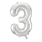 1 Adet 34 İnç 76 Cm Gümüş Folyo Balon Helyum Balon 3 Yaş Balonu 3 Rakam Balon