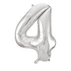 1 Adet 34 İnç 76 Cm Gümüş Folyo Balon Helyum Balon 4 Yaş Balonu 4 Rakam Balon
