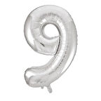 1 Adet 34 İnç 76 Cm Gümüş Folyo Balon Helyum Balon 9 Yaş Balonu 9 Rakam Balon