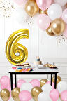 6 Yaş Retro Krom Gold Pembe Beyaz Balon Seti Gold Rakamlı Doğum Günü Balonu Şık Parti Süsleme