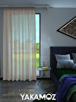 Yakamoz Bej Keten Görünümlü Ekstraforlu Tül Perde Linen Touch Serisi