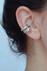 Gümüş Renkli Çapraz Atmalı X Çok Sıralı Earcuff Kıkırdak Küpesi
