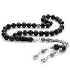 925 Ayar Gümüş Püsküllü Küre Kesim İri Taneli Erzurum Oltu Taşı Tesbih