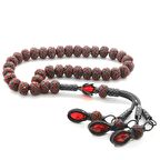 El İşçiliği Küre Kesim Büyük Boy Kırmızı-Gri 1000 Ayar Gümüş Kazaz Tesbih