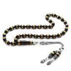 925 Ayar Gümüş Püsküllü Pirinç Sarmal İşlemeli Arpa Kesim Rus Oltu Tesbih