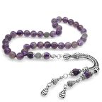 Kararmaz Metal Buğday Püsküllü Küre Kesim Ametist Doğaltaş Tesbih