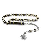 925 Ayar Gümüş Püsküllü Beyaz Mine Dolgulu Pirinç Sarmal Küre Kesim Kuka Tesbih