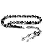 925 Ayar Gümüş Püsküllü Gümüş 10′lu Karpuz Yarma Küre Kesim Erzurum Oltu Taşı Tesbih